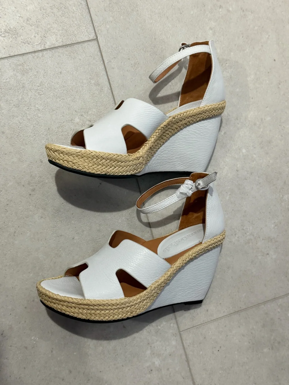 White Ankle-Strap Wedge Sandals with Braided Espadrille Trim